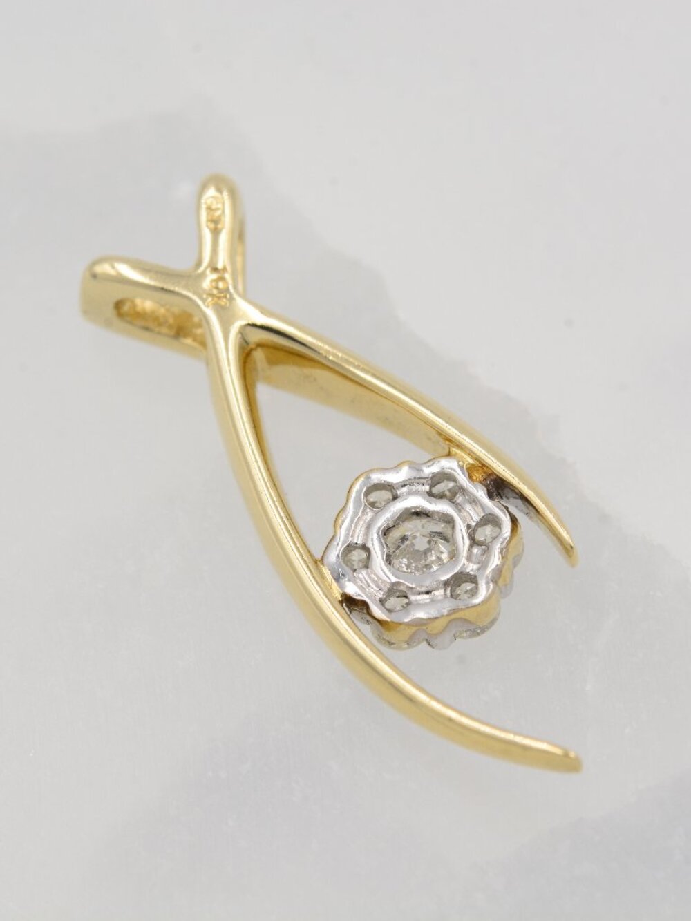 10K WISHBONE ROUND CLUSTER DIAMOND PENDANT - Picture 2 of 4
